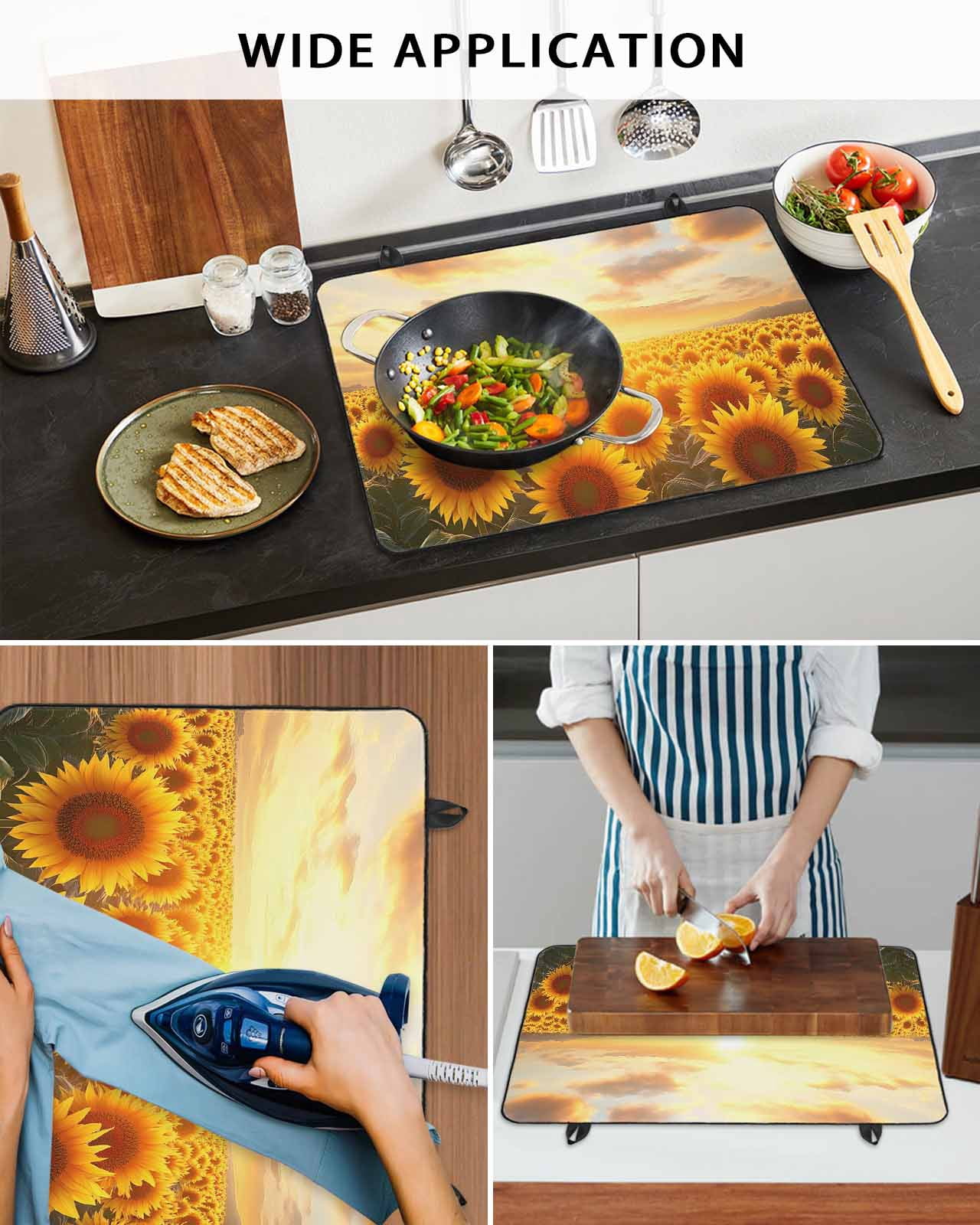 nqOlkjepod Large Induction Cooktop Protector Mat 36"x21", Sunflower Floral Stove Top Covers for Electric Stove, Summer Pastoral Botanical Flowers Stove Burner Cover Mats, Glass Top Stove Cover