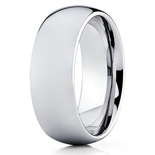 Silly Kings Jewelry 8mm Tungsten Wedding Band Silver Tungsten Ring Tungsten  Carbide Dome Ring Men & Women Comfort Fit