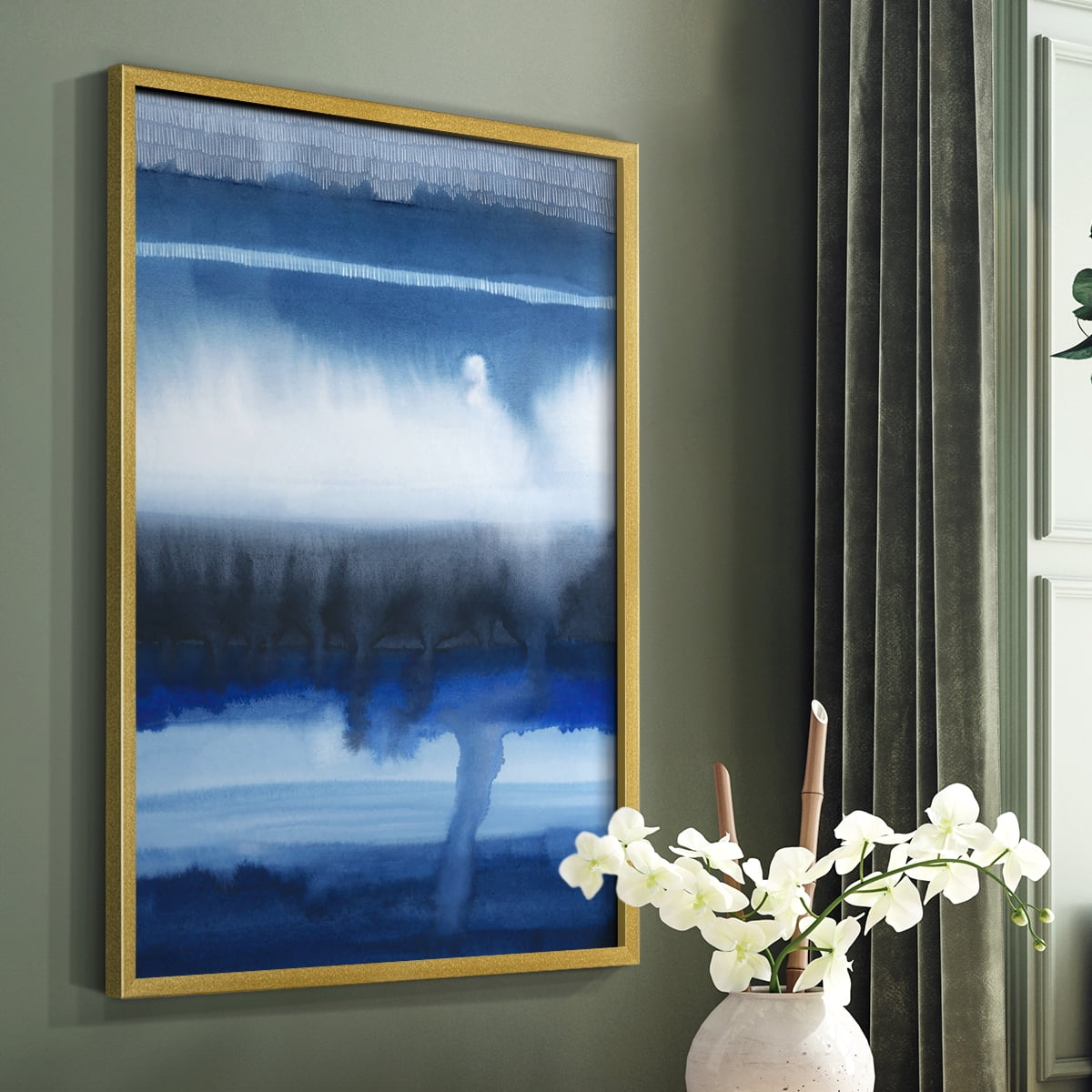 Deep Blue Shore I Framed Print in Gold Solid Wood Framed Print No Nail Hanging