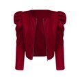 thumbnail image 4 of Liquidation de Chemises pour Femmes Chemises pour Femmes en Mélange Couleur Unie Col Rond Fermeture Éclair Veste Bouffante à Manches Longues pour Femmes, 4 of 4