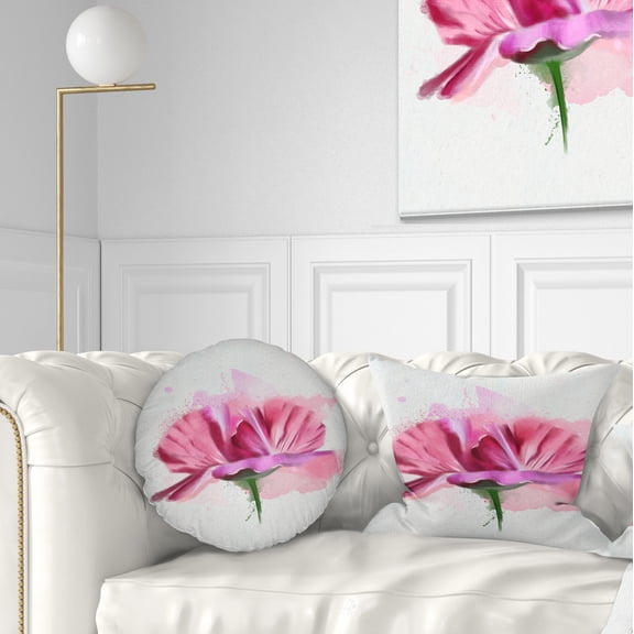 Designart Hand drawn Pink Rose Watercolor - Floral Throw Pillow - 12x20