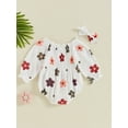 thumbnail image 4 of Musuos 2-Piece Baby Girls Sping Fall Set 0-18M Long Sleeve Floral Print Smocked Ruffled Romper Bow Headband Adorable Outfits, 4 of 8