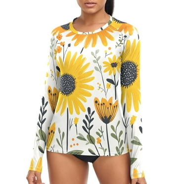 joogoo Womens UPF 50  Rash Guard Sunflower Pattern Long Sleeve UV Protection Sun Shirts Tops S