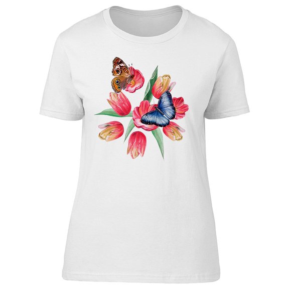 Butterflies & Red Tulips T-Shirt Men -Image by Shutterstock, Male 4X-Large