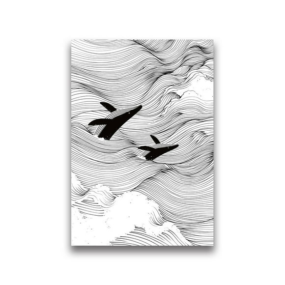 Waves Line Art Pictures Surfing Penguin Manta Dolphin Whale Prints Canvas Painting for Home Living Room Decoration50 x 70 cm (without frame),15