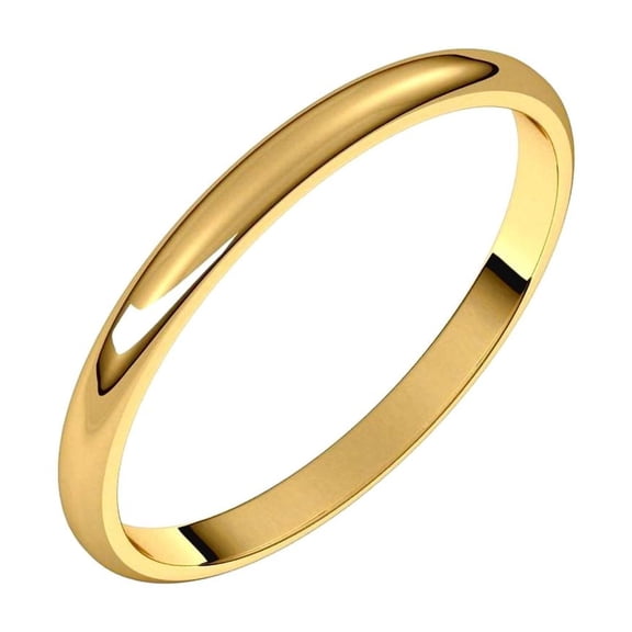 10k Yellow Gold 2mm Light Half Round Band Ring Size 6 Ring for Women and Men - 1.3 Grams