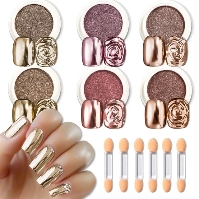 Kit de Polvo para Uñas SUTOZMIWE 6 Frascos Cromado Metálico