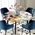 thumbnail image 5 of Elastic Fitted Round Tablecloth, Spring Dog Waterproof Stretch Table Cover for 45"-54" Tables, Watercolor Botanical Floral Sunflower Washable Outdoor Tablecloths for Patio, Picnic, Camping, 5 of 9