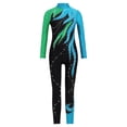 thumbnail image 3 of Haitryli Kids Girls Full Body Unitard Shiny Rhinestones Gymnastics Leotard Dance Bodysuit Long Sleeve Jumpsuit Green&Light Blue 12, 3 of 5