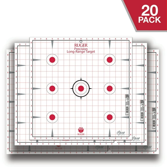 Ruger Paper Shooting Targets, 7-Spot Precision Sight-In Grid, 17" Square, 20-Targets Per Pack, Paper Targets, 27992