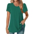 thumbnail image 3 of lcziwo Womens Casual Dressy Shirts Summer Petal Short Sleeve Tees Shirts Solid Color Round Neck Blouse Fashion Pleated Tunics Vacation Tops Green M Clearance Sales Today Sales Prime, 3 of 9