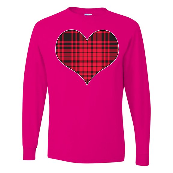 Inktastic Red Plaid Heart Long Sleeve T-Shirt