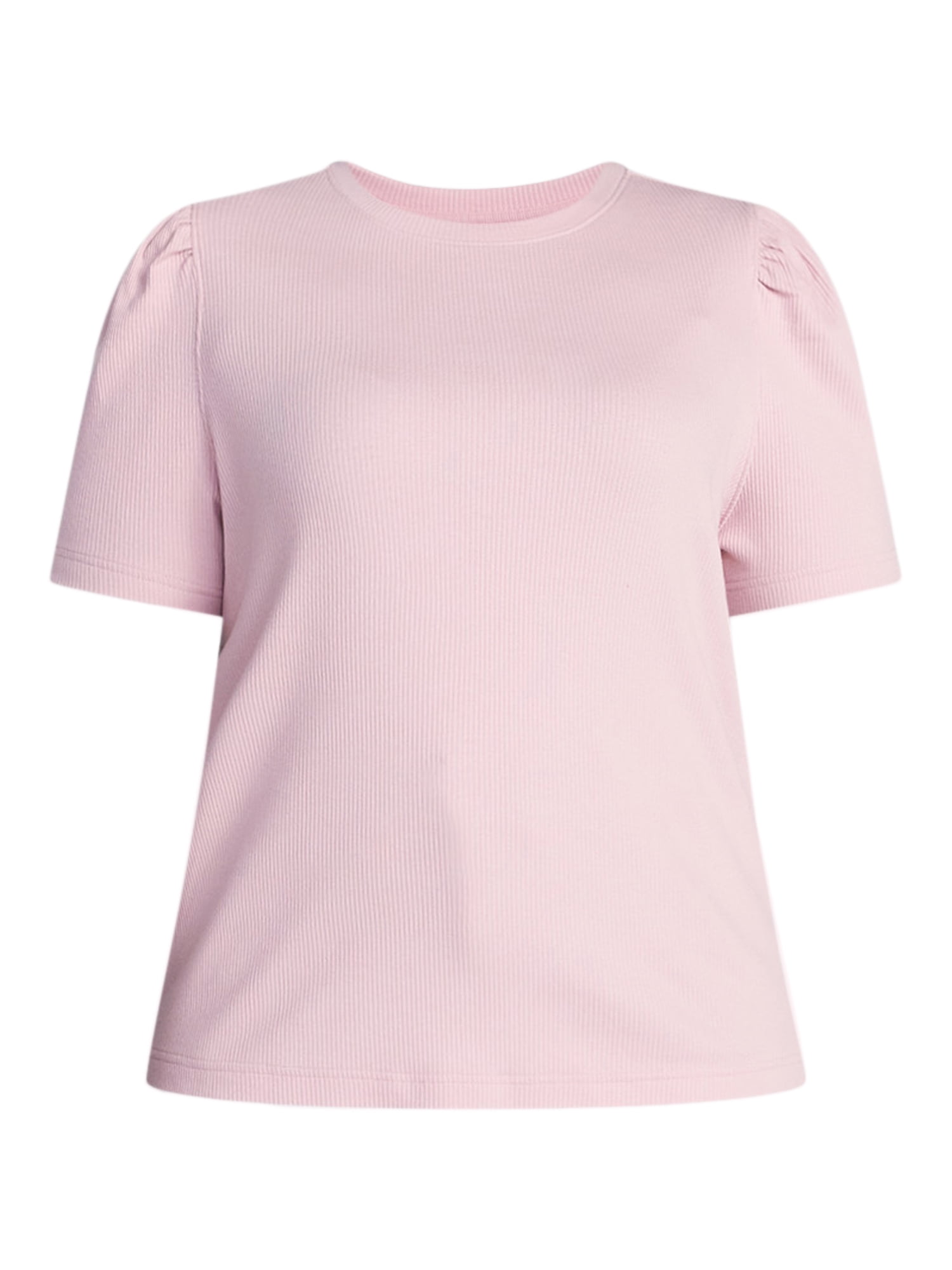 Terra & Sky Women's Plus Size Crewneck Top with Short Puff Sleeves, Size 0X-4X