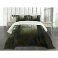 thumbnail image 3 of Ambesonne Forest Quilted Bedspread Set 3 Pcs, Mysterious Woods Foggy, Queen Size, White Green Brown, 3 of 5