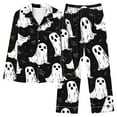 thumbnail image 2 of QIUOMBBP Ladies Pajamas Set Button Down Long Sleeve Sleepwear and Loose Pants 2 Piece Outfits Loungewear Halloween Costume, Black, XXXL, 2 of 5