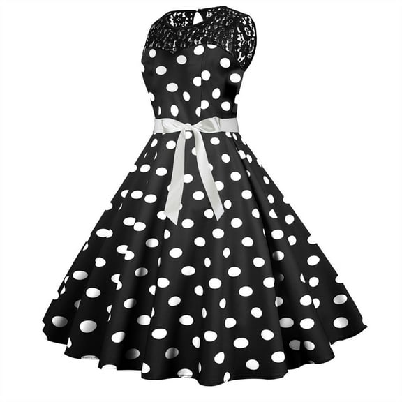 Womens 1950s Vintage Swing Dress Dots Lace Prom Party Dress Womens Dress Pant
