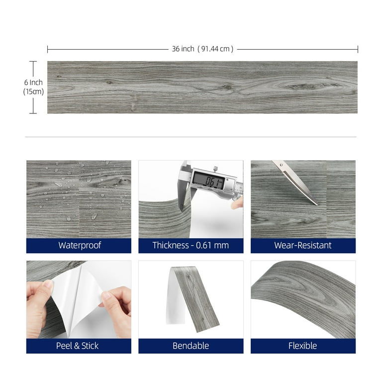 FunStick 6x36 Grey Wood Peel and Stick Floor Tile Natural Wood Vinyl  Flooring Peel and Stick Vinyl Plank Flooring Waterproof Stick on Floor  Tiles