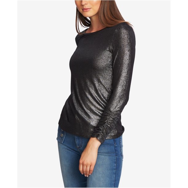 1.STATE Camiseta básica con puños fruncidos para mujer, metálica, extragrande
