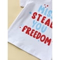 thumbnail image 6 of Baby Girl 4th of July Outfit Letters Print Short Sleeve Crew Neck T-shirt Elastic Waist Bell Bottom Pants Summer Sets, 6 of 9