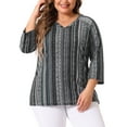 thumbnail image 1 of Agnes Orinda Blusas de Mujer Talla Grande con Cuello en V y Manga 3/4, Camiseta de Punto a Rayas Bohemia 4X Negra, 1 of 5