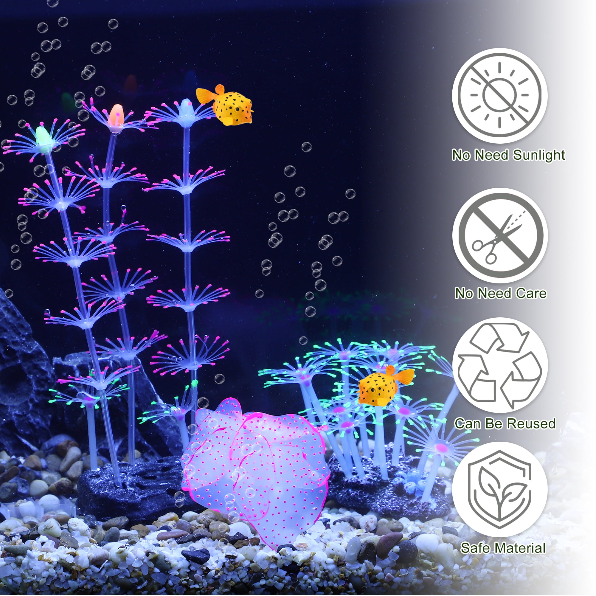 Silicone Glowing Aquarium Decorations Fluorescence Coral Glowing Sucker Coral for Aquar Pink Green 1 Set