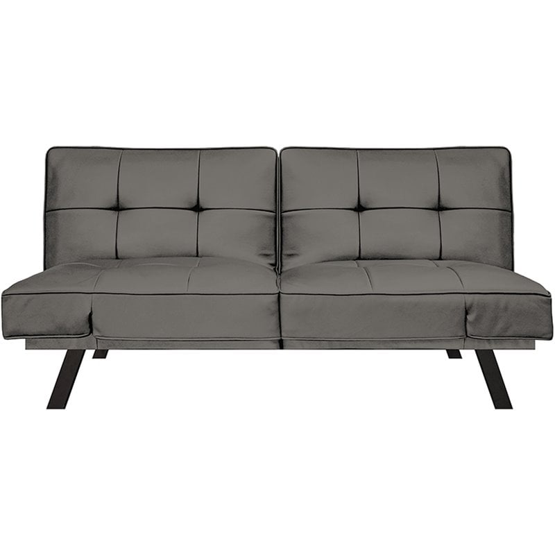 Hawthorne Collections Faux Leather Tufted Sleeper Sofa In Dark Gray