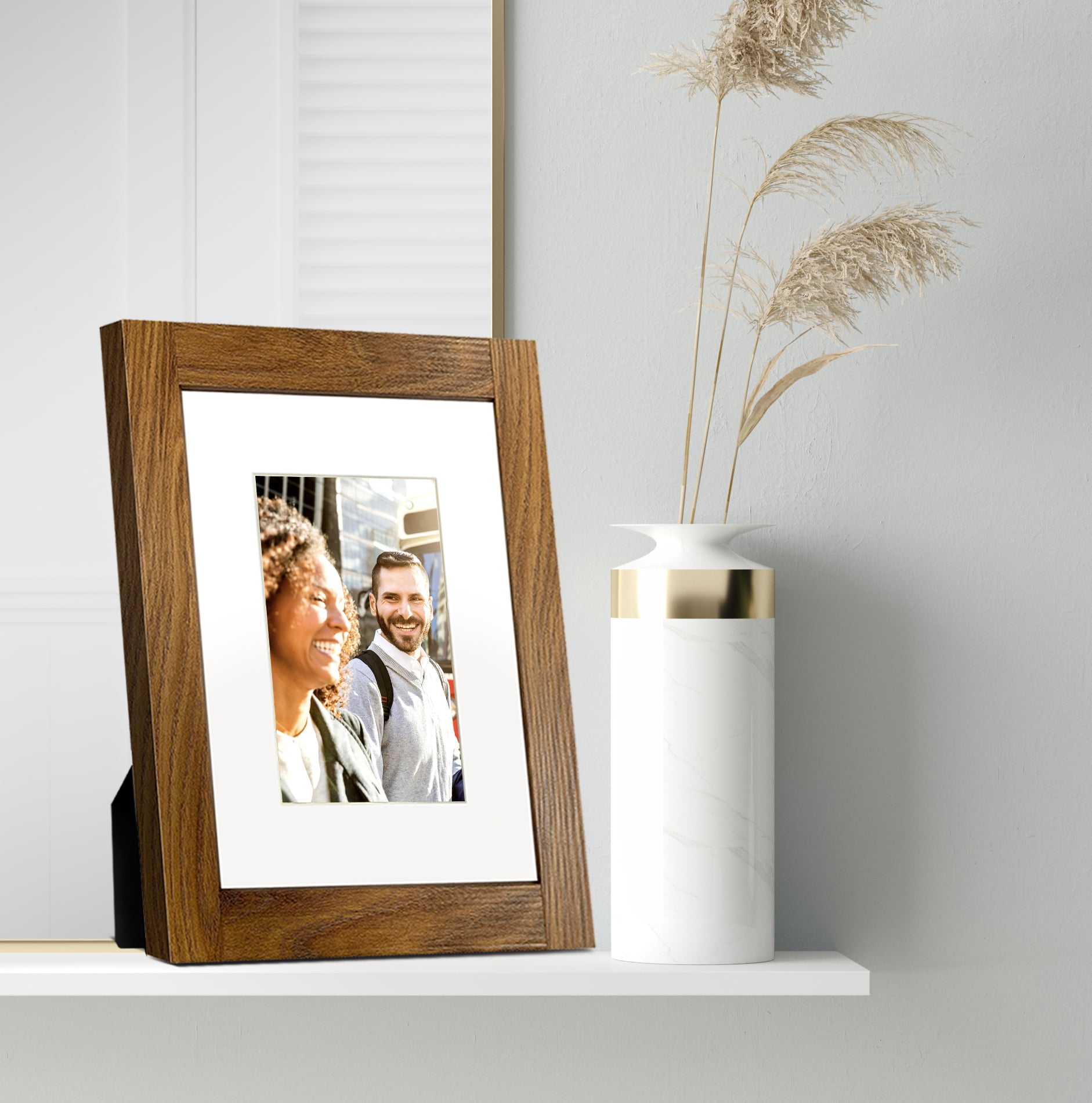 Mainstays 8x10 Matted to 5x7 Carpenter Joint Walnut Finish Tabletop Frame