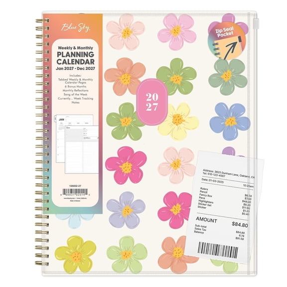 Blue Sky Gen Z 2027 Weekly and Monthly Planner Calendar, January 2027 - December 2027, 8.5" x 11", Flexible Cover With Zip Pouch, Durable Twin Wire Binding, Laminated Tabs, Storage Pocket, Capri