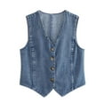 thumbnail image 5 of Biekopu Women's Denim Waistcoat Sleeveless V-Neck Cropped Tank Tops Button Up Jean Vintage Crop Jackets, 5 of 9