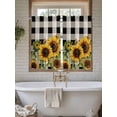 thumbnail image 6 of Sunflower Checkered Kitchen Curtains 45 Inches length, Black Buffalo Plaid Pastoral Flowers Window Treatment Curtain Drapes, Lightweight Window Panels for Living Room Bedroom, 52"x45", 2 Panels, 6 of 7