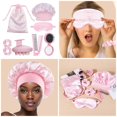 thumbnail image 2 of 8pcs Hair Care Styling Tool Set With Elastic Shower Caps Skin Friendly Eye Mask Foldable Comb Scalp Cleaner Brush, 2 of 4