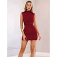 thumbnail image 6 of Women'S Summer Casual Mock Neck Dresses Sleeveless Ruched Bodycon Cocktail Party Mini Dress Wine Red XL, 6 of 8