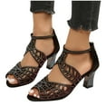 thumbnail image 7 of CQONEPT Chunky Heel Sandals for Womens Rhinestone Dressy, Ankle Strap Open Toe Dress Sandal Low Heel Wedding Shoes Glitter Pump Shoes Size 9 Black, 7 of 7
