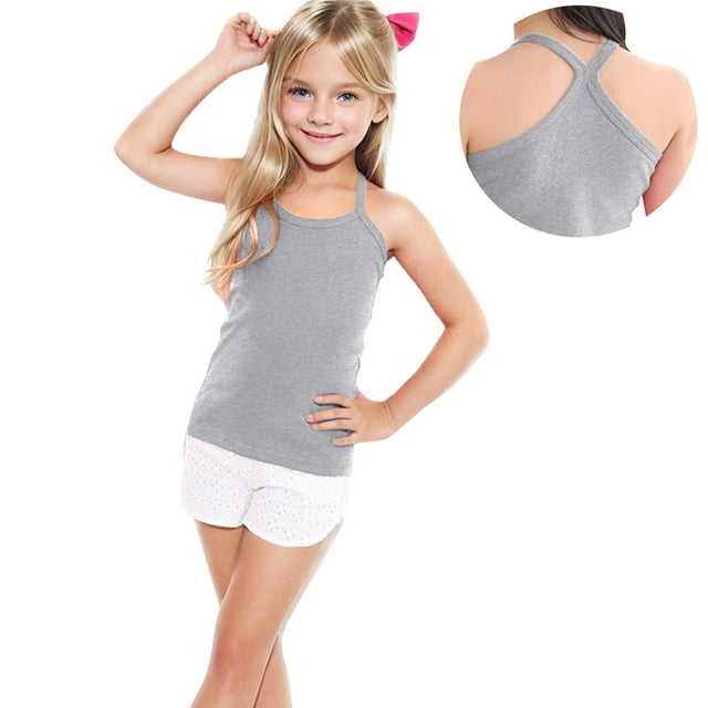 MKOSPLRT Camisoles d'Été pour Fille Y Dos Nu Bretelles Spaghetti Camisoles Col Rond Camisoles Douces Couleur Unie Débardeurs de Danse Débardeurs Confortables
