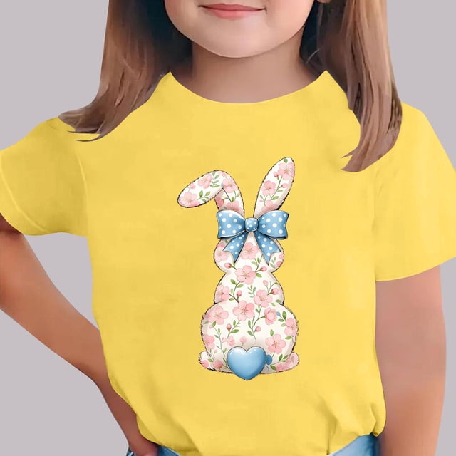 Blusas y camisas de manga corta con cuello redondo Camiseta estampada de manga corta de Pascua para niños Cuello redondo Manga corta Casual Versátil Para niñas Niños Top de poliéster