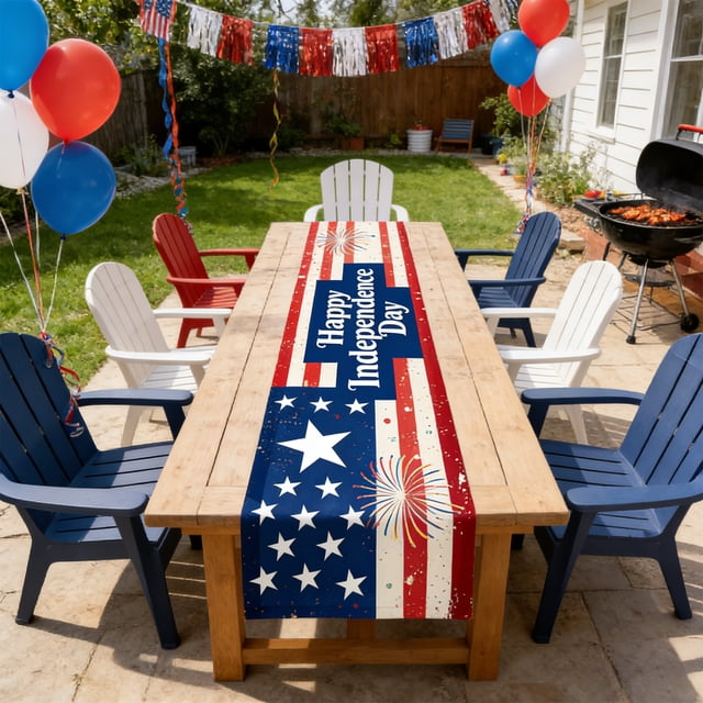 Sokhug Independence Day Table Runner - 71x13in Star Pattern Placemat for Dining, Multicolor B
