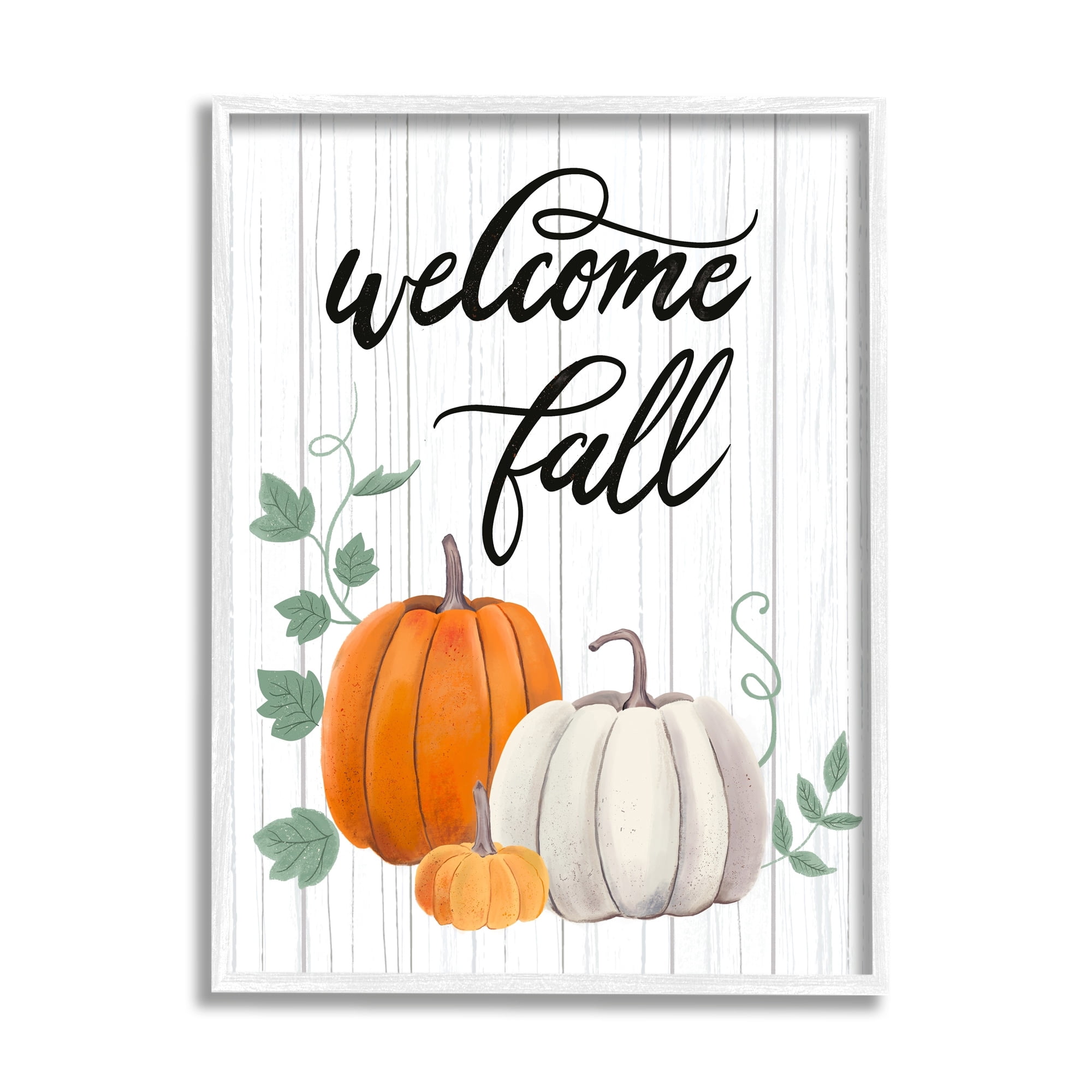 Welcome Fall Rustic Calligraphy Phrase Pumpkin Patch Inspirational Graphic Art Framed Art Print Wall Art