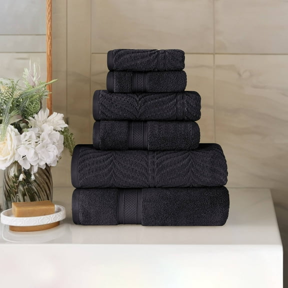 Superior Chevron Zero Twist Cotton 6-Piece Towel Set, Black