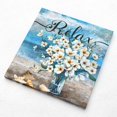thumbnail image 5 of Beach Canvas Wall Art for Home Decor Bathroom Decor Blue Beach Picture Ocean Theme Anchor Canvas Print Modern Coastal Seascape Painting Framed Seaside Artwork Floral Daisy for Home Room 14x14inch, 5 of 6