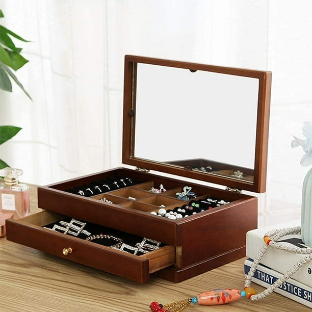 Creative 2 Layer Wooden Jewelry Cabinet with Mirrored Jewelry Box