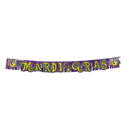 MARDI GRAS METALLIC FRINGED BANNER - Party Decor - 1 Piece