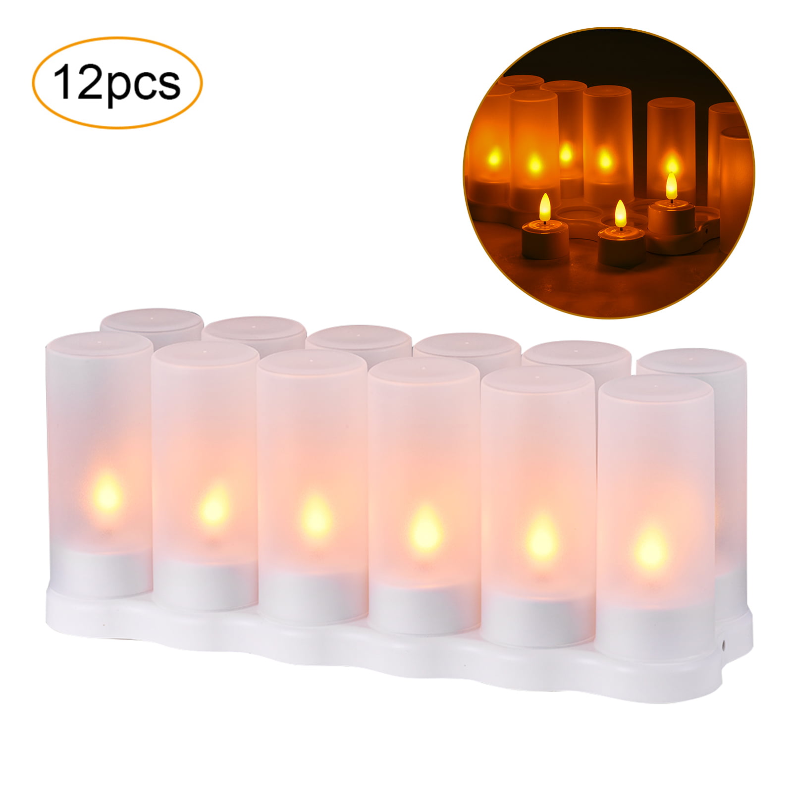 12Pcs Flameless LED Candles Yellow Flickering Remote Dinner Party Decorations 