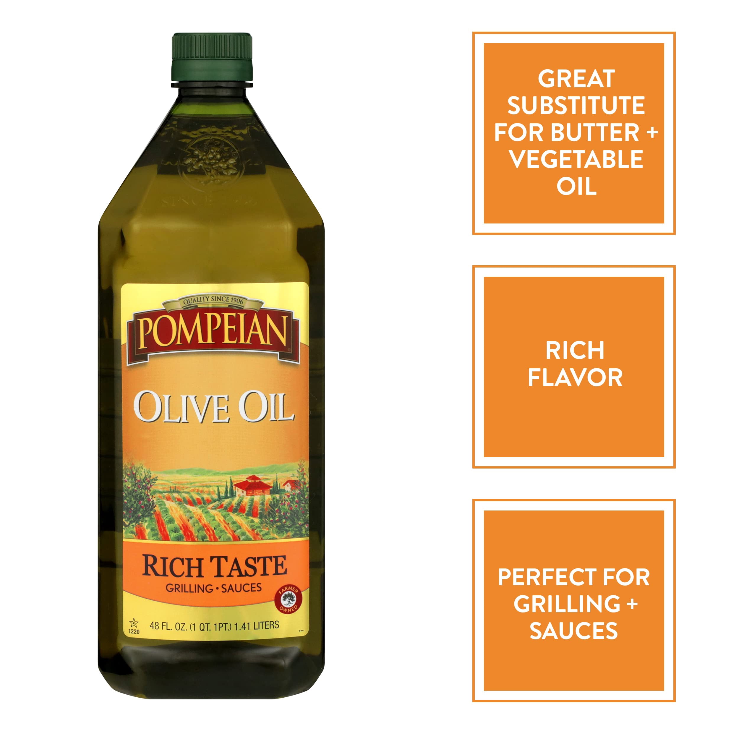 Pompeian Rich Taste Olive Oil, Full Flavor, Perfect for Grilling & Sauces, Naturally Gluten Free, Non-Allergenic, Non-GMO, 48 FL. OZ.