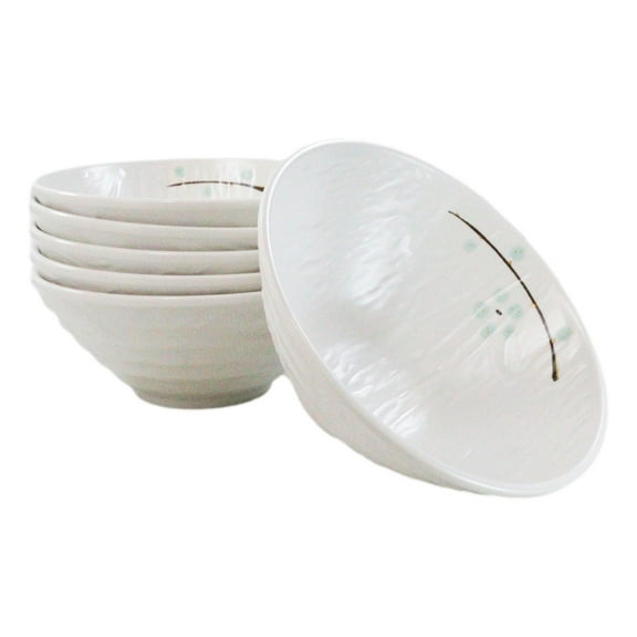 Set Of 6 Modern Yukino Hana Snowflakes Melamine Soup Pasta Salad Bowls 26oz