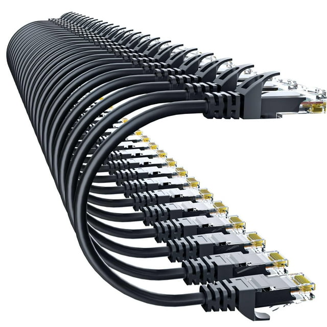 Cable Ethernet Cat6 de 10 Gbps, 1,8 m (paquete de 24), negro, 10 Gsupxsel