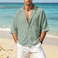 thumbnail image 6 of Avirosel Men's Cuban Camp Collar Shirt Short Sleeve Casual Summer Button Down Gauze Shirt with Pockets Breathable Relaxed Fit Vacation Top Green, 6 of 8