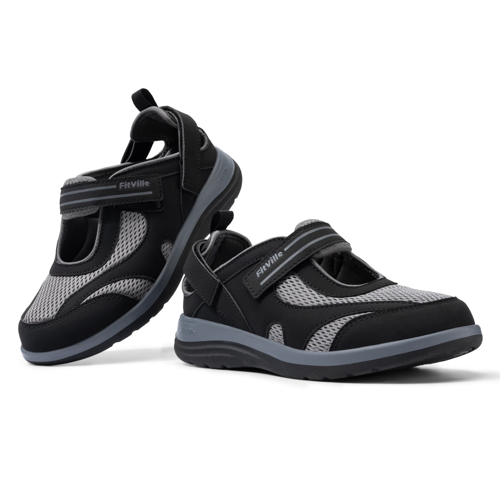 FitVille Women's Extra Wide Mary Jane Walking Shoes Breathable Womens Sandals with Adjustable Strap