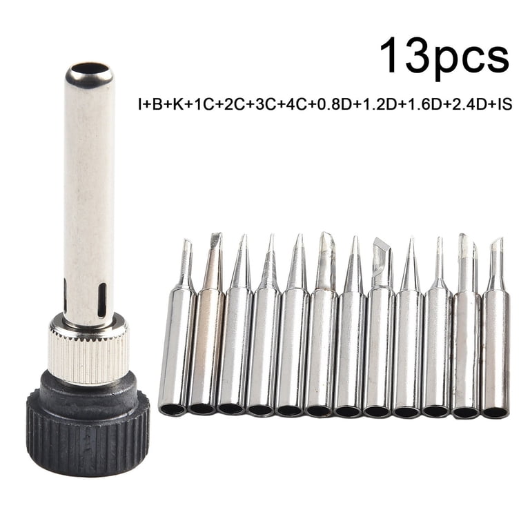 13-Piece Soldering Iron Tip Set – 900M-T Series, 12 Sizes + Handle Adapter, Plated, For 907/933/926/937/928/941 Stations