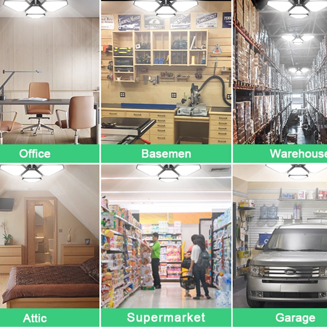 Watfal LED Garage Ceiling Light 120W, 4 Adjustable Panels Total 15000 Lumen 6500K Bay Light, E26/E27 Base for Shop, Warehouse