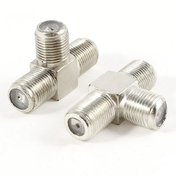 Conector adaptador RF de 3 vías hembra a hembra tipo F de 2 piezas tono plateado